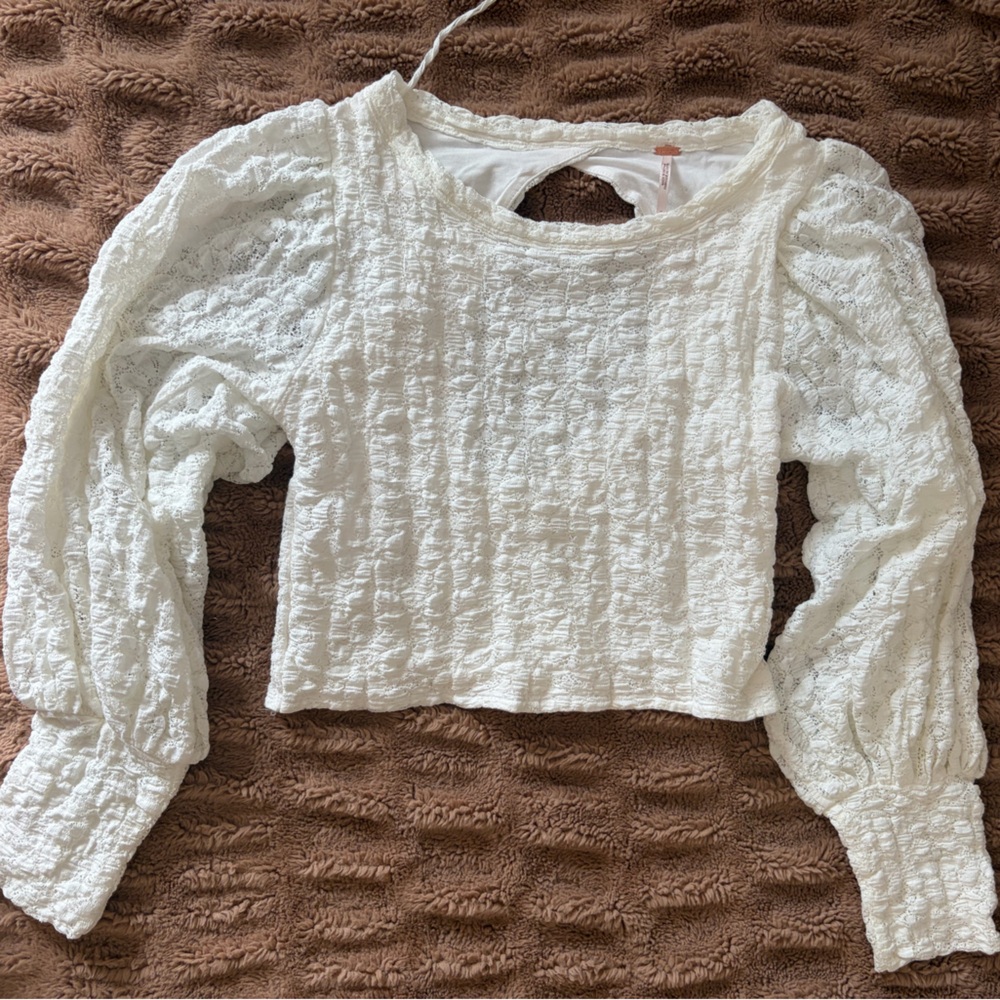 Free People Ivory Lace Long Sleeve Top